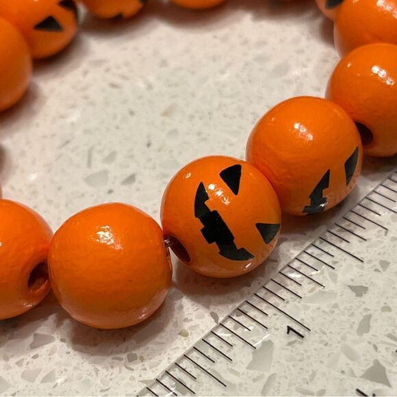Spooky Halloween Pumpkin Wood Beaded Stretch Bracelet - Picture 4 of 7